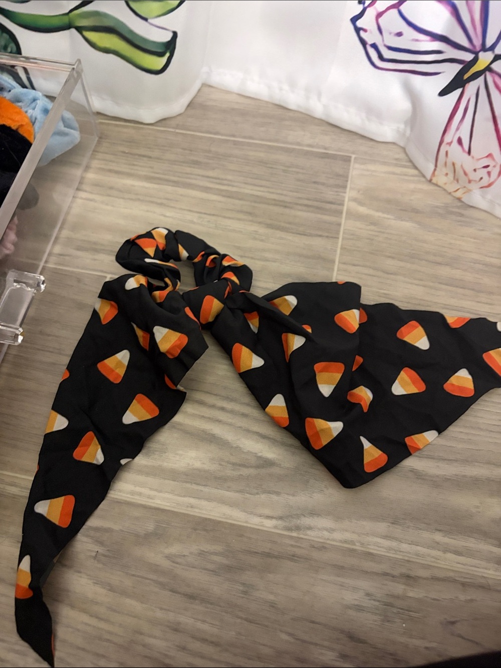 Kids Black Candy Corn Print Hair Scarf
